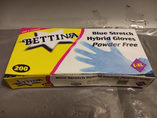 BOXED BETTINA BLUE STRETCH HYBRID POWDER FREE GLOVES - SIZE L/XL (QTY 2000)