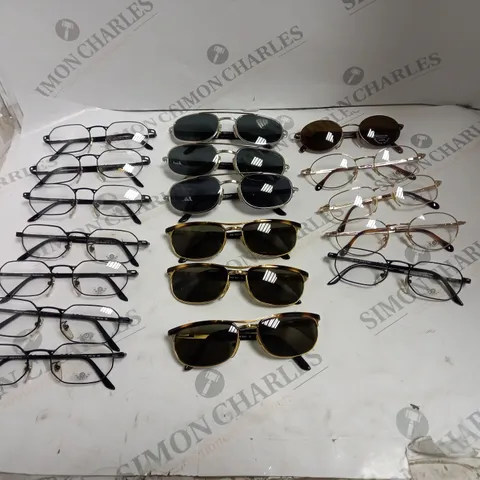 APPROXIMATELY 19 GLASSES AND SUNGLASSES OF DIFFERENT STYLES AND COLOURS - BOXED 