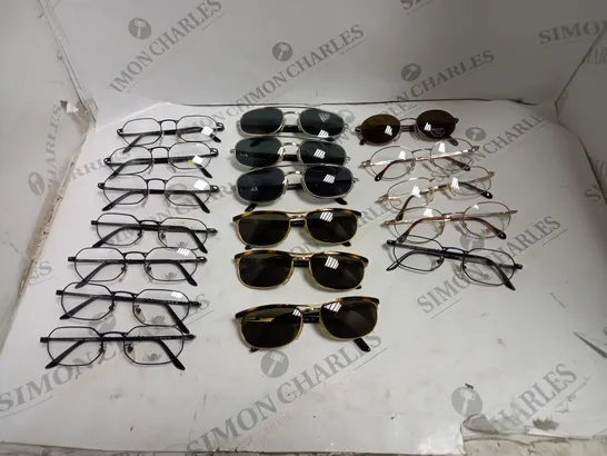 APPROXIMATELY 19 GLASSES AND SUNGLASSES OF DIFFERENT STYLES AND COLOURS - BOXED 