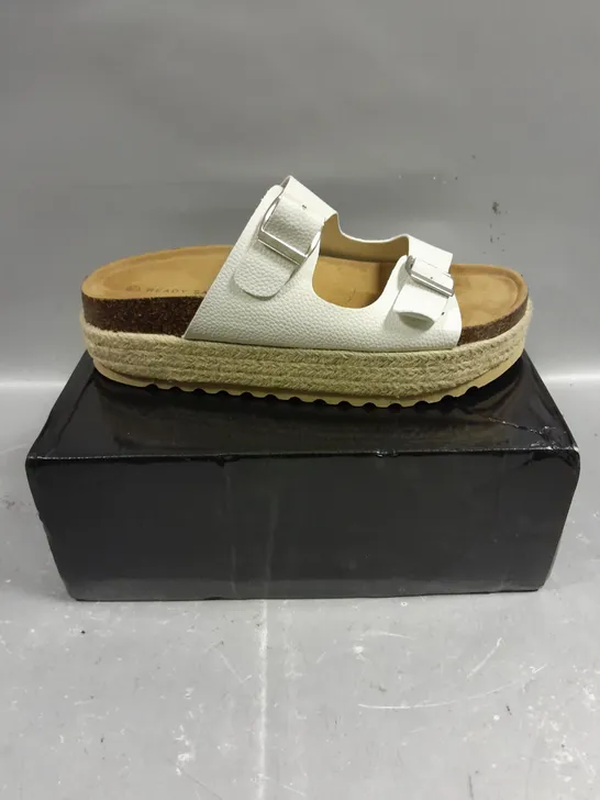 BOXED PAIR OF READY SALTED TWIN STRAP FLATFORM SANDALS - 7