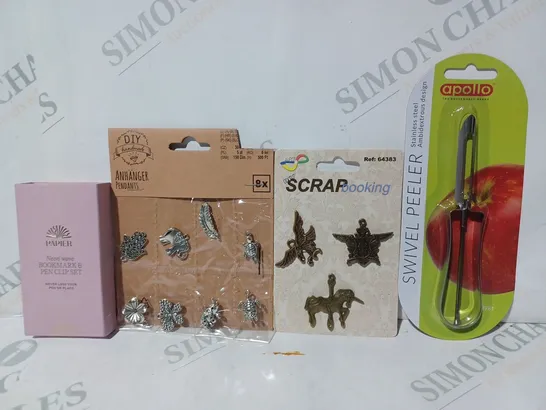 APPROXIMATELY 10 ASSORTED HOUSEHOLD ITEMS TO INCLUDE SWIVEL PEELER, BOOKMARK & PEN CLIP SET, ETC