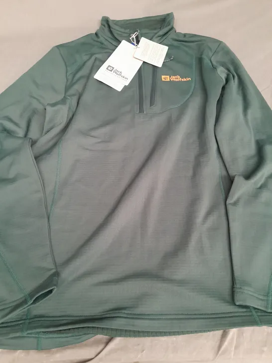 JACK WOLFSKIN QUARTER ZIP FLEECE IN GREEN - UK SMALL 