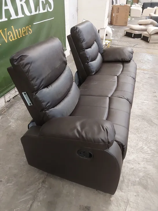 DESIGNER SORRENTO BROWN 3 SEATER MANUAL RECLINER SOFA