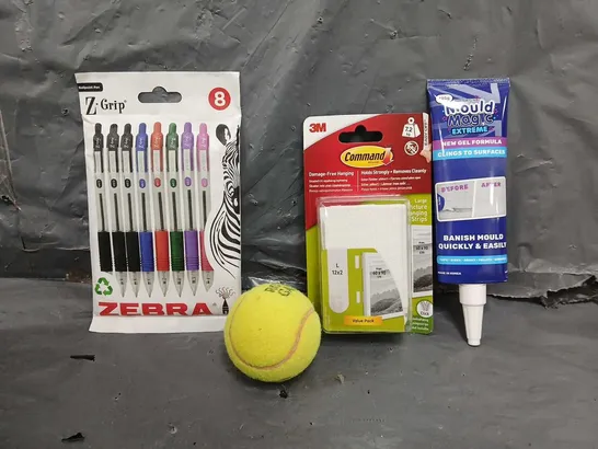 BOX OF APPROXIMATELY 14 ASSORTED ITEMS TO INCLUDE - MOULD MAGIC , Z GRIP PENS , WILSON TENNIS BALL ETC