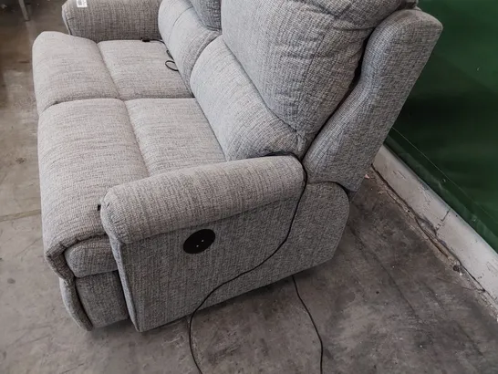 QUALITY BRITISH DESIGNER G PLAN NEWMARKET POWER RECLINING TWO SEATER SOFA COPPICE ASH FABRIC 