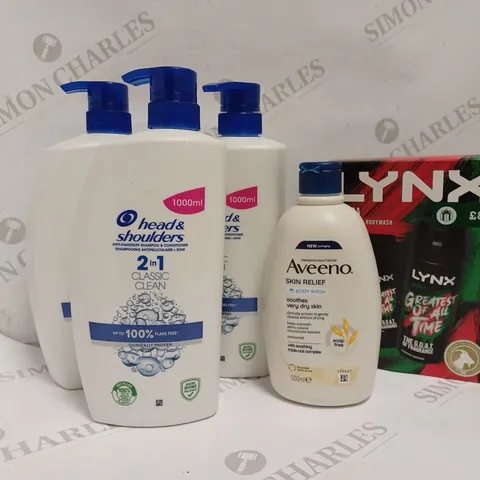 5 ASSORTED HEALTH AND BEAUTY PRODUCTS TO INCLUDE HEAD AND SHOULDERS ANTI-DANDRUFF SHAMPOO 1000ML, AVEENO SKIN RELIEF BODY WASH, LYNX AFRICA BODY SPRAY AND BODY WASH 