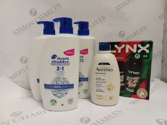 5 ASSORTED HEALTH AND BEAUTY PRODUCTS TO INCLUDE HEAD AND SHOULDERS ANTI-DANDRUFF SHAMPOO 1000ML, AVEENO SKIN RELIEF BODY WASH, LYNX AFRICA BODY SPRAY AND BODY WASH 