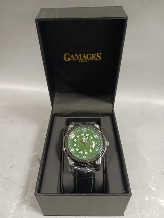 GAMAGES ADVENTURER GREEN DIAL WATCH 