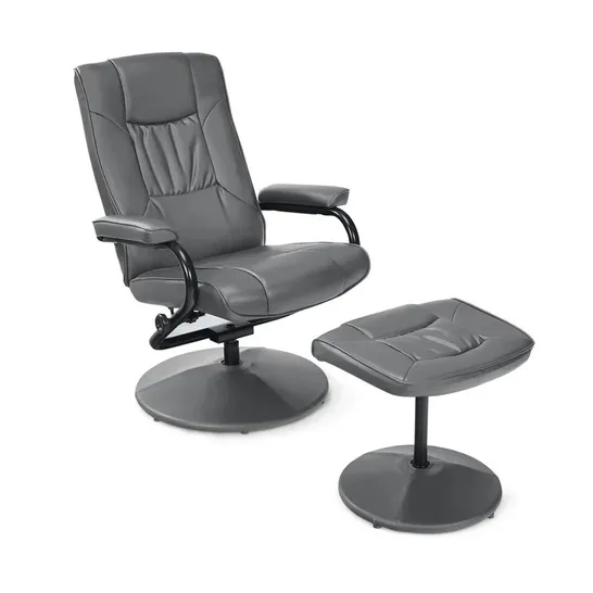 BOXED SWIVEL RECLINER CHAIR WITH FOOTSTOOL AND ADJUSTABLE BACKREST - GREY