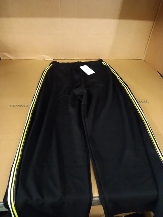 SAINT+SOFIA VICTORY WIDELEG PANT-BLACK NEON STRIPPED JOGGING BOTTOMS SIZE 14