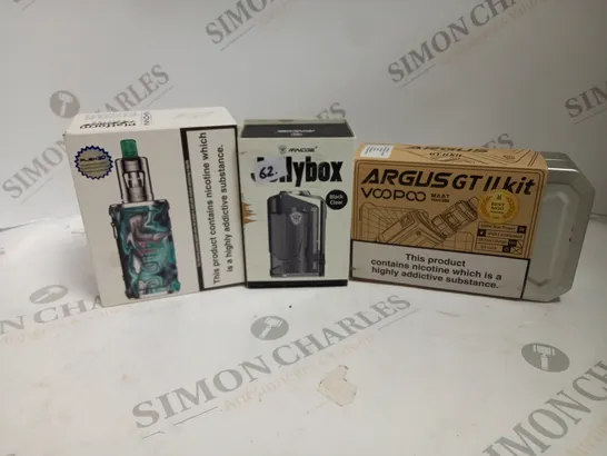 APPROXIMATELY 20 ASSORTED BOXED VAPING PRODUCTS TO INCLUDE VOOPOO ARGUS GT II KIT, INNOKIN ADEPT ZLIDE, RINCOE JELLYBOX 228W MOD ETC. 