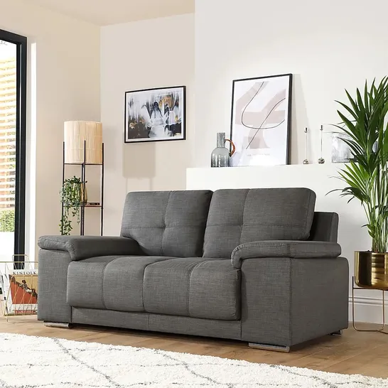 BOXED DESIGNER KANSAS SLATE GREY FABRIC TWO SEATER SOFA (1 BOX)