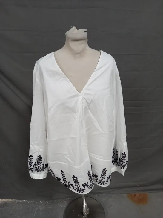 PHASE EIGHT JOSELYN EMBROIDERED BLOUSE IVORY BLACK SIZE 18