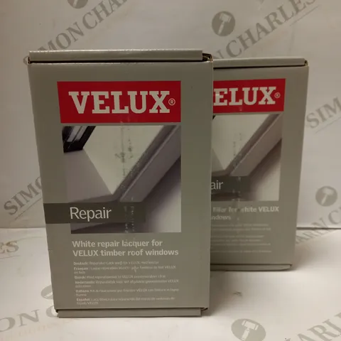 LOT OF 2 VELUX ITEMS TO INCLUDE WHITE REPAIR LACQUER WINDOW KIT &  ACRYLLIC FILLER REPAIR KIT 