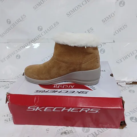 BOXED SKECHERS CHESTNUT WEDGE BOOTS- SIZE 6