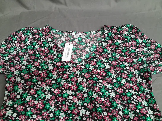 DOROTHY PERKINS DITSY FLORAL SHORT SLEEVE V-NECK MIDI DRESS - 18