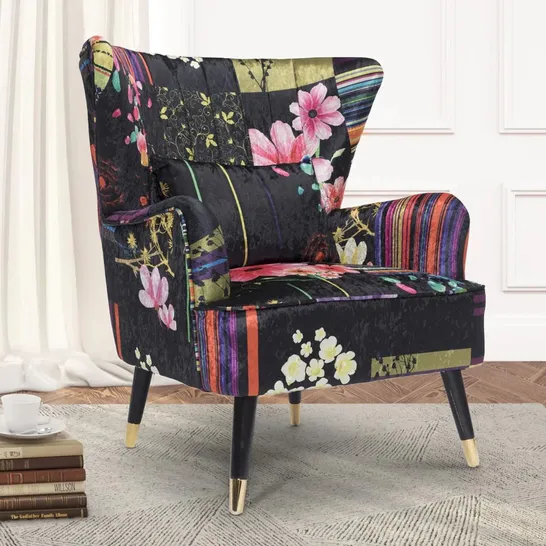 BOXED VICTORIA ACCENT CHAIR PATCHWORK IN ANNA BLACK (1 BOX)