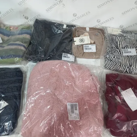 BOX OF APPROX 12 ASSORTED CLOTHING ITEMS TO INCLUDE HALSTON PANTS, MASAI DRESS, KIPLING CROSS BODY BAG, ETC. 