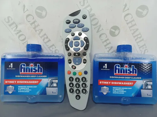 APPROXIMATELY 10 ASSORTED ITEMS TO INCLUDE FINISH DISHWASHER DEEP CLEANER, SKY REMOTE, ETC