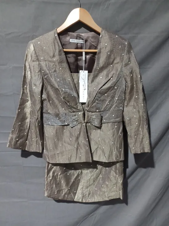 GINA BACCONI 3 PIECE SKIRT SUIT IN OLIVE GREEN - SIZE 14