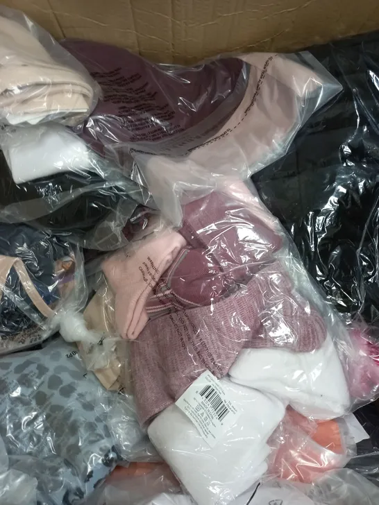 LARGE BOX OF APPROXIMATELY 30 CLOTHING ITEMS ALL IN DIFFRENT COLOURS AND SIZES 