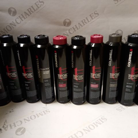 LOT OF APPROX 12 ASSORTED GOLDWELL TOPCHIC HAIR COLOURS TO INCLUDE 3N DARK BROWN, 4R COOL REDS, 3NA THE NATURALS, ETC