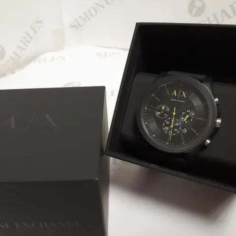 ARMANI EXCHANGE CHRONOGRAPH BLACK SILICONE STRAP WATCH 