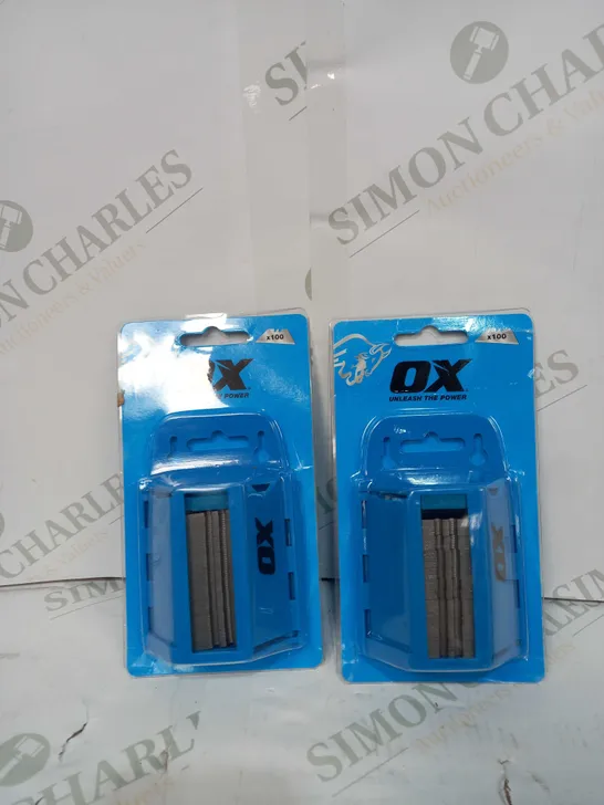 LOT TO CONTAIN 2 X PACKS OF OX INTERCHANGEABLE BLADES FOR STANLEY KNIFES, 100 BLADES PER PACK