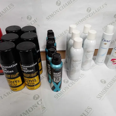 LOT OF APPROX 20 ASSORTED AEROSOLS TO INCLUDE PAINT, BODY SPRAY, SHOWER FOAM ETC