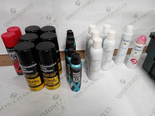 LOT OF APPROX 20 ASSORTED AEROSOLS TO INCLUDE PAINT, BODY SPRAY, SHOWER FOAM ETC