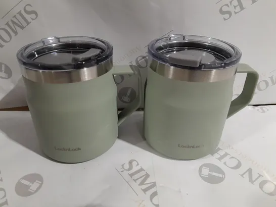 LOCK & LOCK SET OF INSULATED STAINLESS STEEL MUGS, SAGE