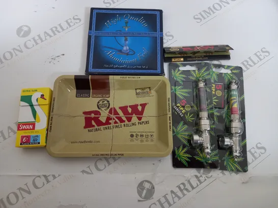 BOX OF APPROX 18 ASSORTED ITEMS TO INCLUDE - RAW ROLLING PAPER - SWAN 120 FILTER TIPS - ALUMINIUM FOIL ECT