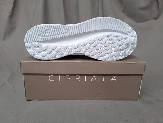 BOXED PAIR OF CIPRIATA LEONA TRAINERS IN GREY W. SPARKLE EFFECT SIZE 6