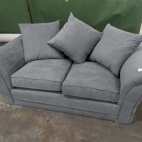 DESIGNER TWO SEATER SOFA WITH SCATTER CUSHIONS GREY FABRIC 