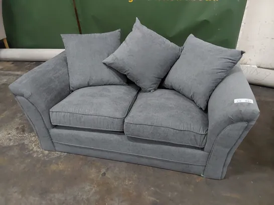 DESIGNER TWO SEATER SOFA WITH SCATTER CUSHIONS GREY FABRIC 