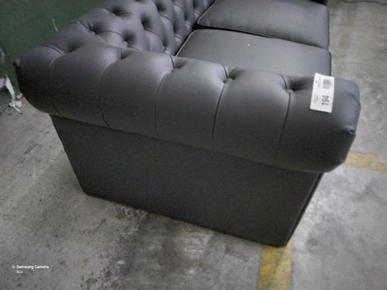 DESIGNER GREY LEATHER TWO SEATER CHESTERFIELD SOFA 