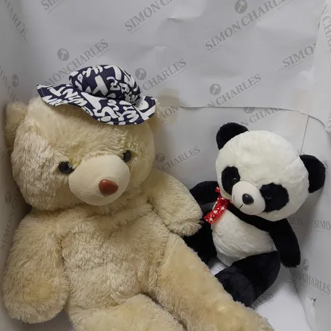 TWO ASSORTED BRAND NEW SOFT TOYS TO INCLUDE; TEDDY BEAR & BLACK AND WHITE PANDA