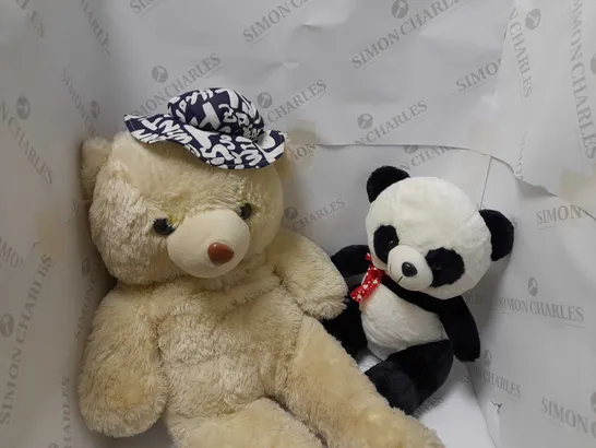 TWO ASSORTED BRAND NEW SOFT TOYS TO INCLUDE; TEDDY BEAR & BLACK AND WHITE PANDA