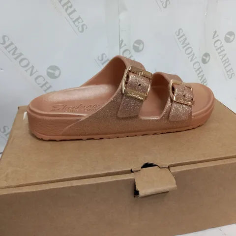 PAIR OF SKECHERS OPEN TOE SANDALS IN ROSE GOLD COLOUR SIZE 6