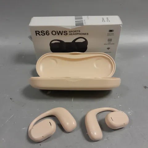 BOXED RS6 OWS WIRELESS SPORTS EARPHONES IN PEACH 	