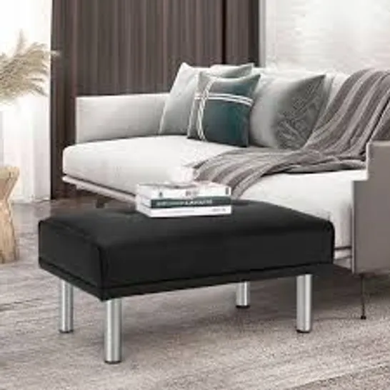 BOXED LEATHER TUFTED UPHOLSTERED OTTOMAN BENCH FOR LIVING ROOM ENTRYWAY - BLACK