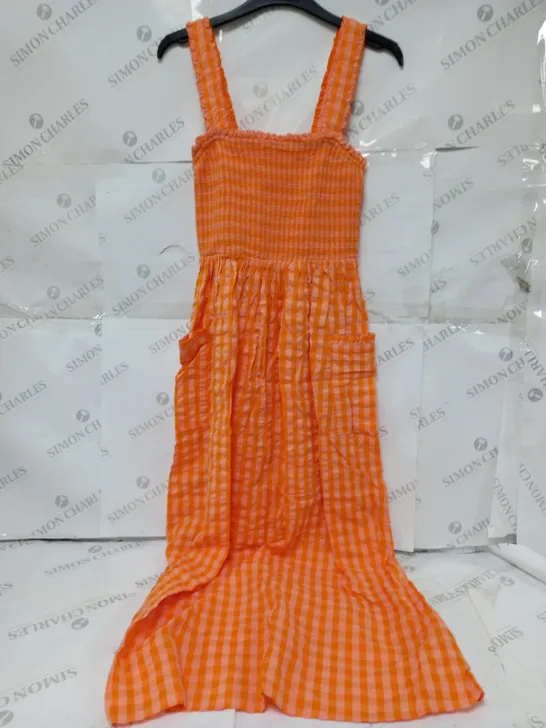 NOBODYS CHILD DIONNE MIDI DRESS IN ORANGE/WHITE - SIZE 8