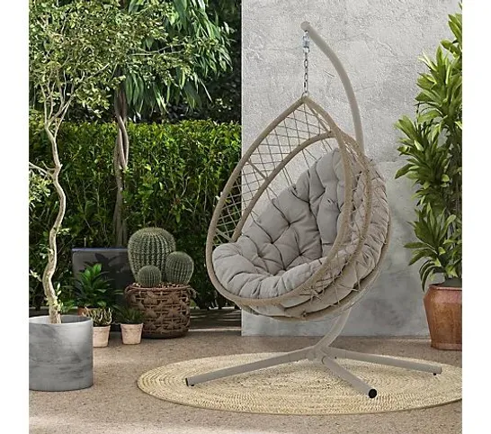 MY GARDEN STORIES OSLO COLLAPSIBLE COCOON EGG CHAIR - NATURAL 