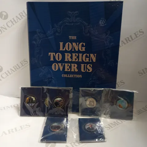 THE LONG TO REIGN OVER US COLLECTORS BOOK WITH ASSORTED COLLECTABLE 50P COINS