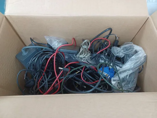 BOXED LARGE QUANTITY OF POWER CABLES FOR TELEPHONE SOCKETS, TVS ETC