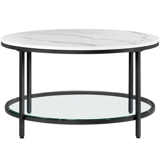 BOXED INOUYE COFFEE TABLE WITH STORAGE - BLACK/FAUX WHITE MARBLE TOP (1 BOX)