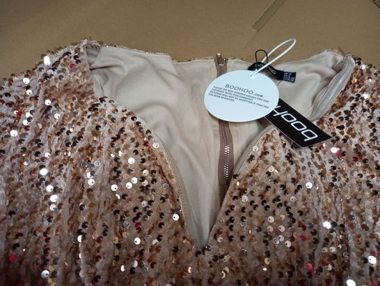 BOOHOO NUDE SEQUIN BODYCON DRESS - SIZE 12