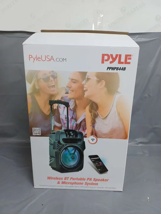 BOXED PYLE WIRELESS BT PORTABLE PA SPEAKER & MICROPHONE SYSTEM PPHP844B