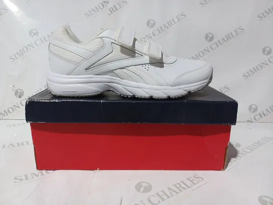 BOXED PAIR OF REEBOK VELCRO STRAP TRAINERS IN WHITE UK SIZE 7