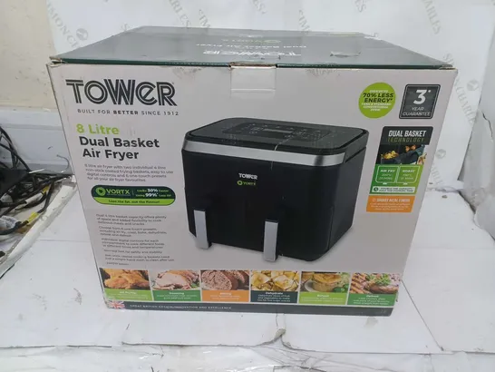 BOXED TOWER 8 LITRE DUAL BASKET AIR FRYER